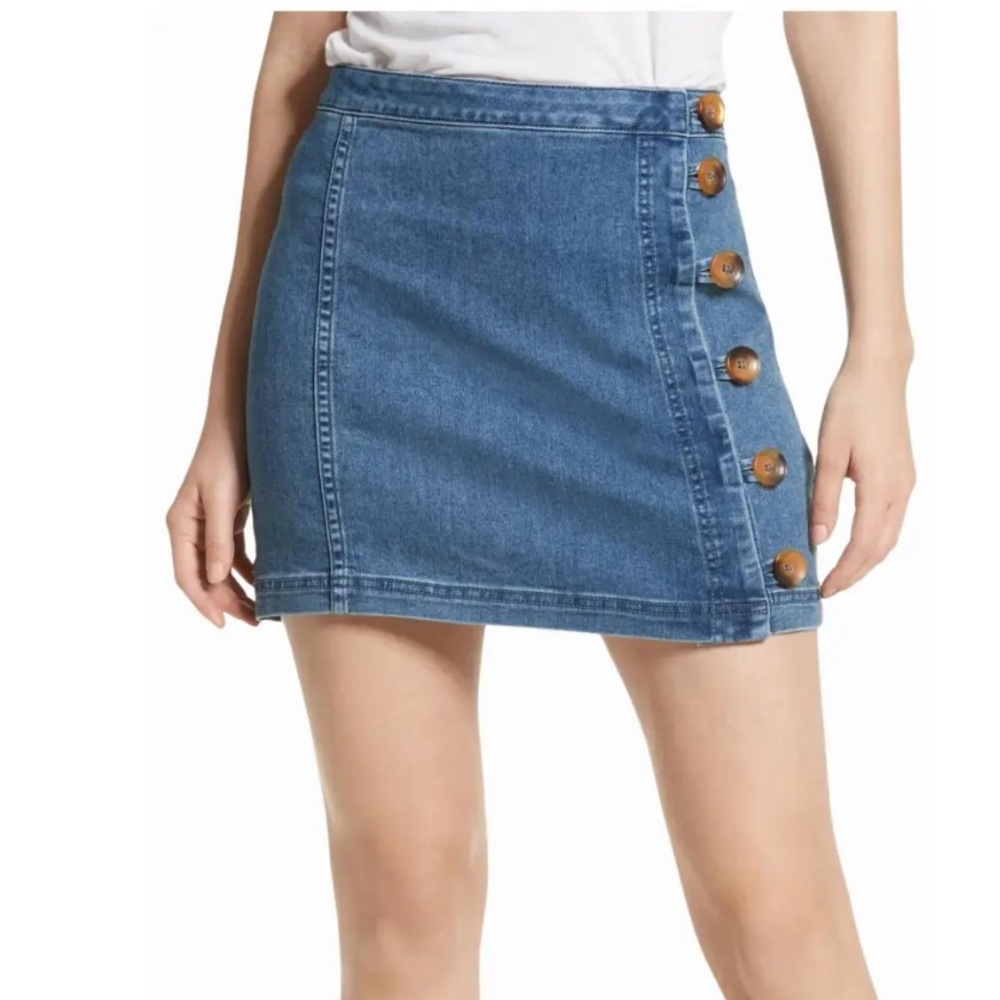 Free People Button Front Denim Mini Skirt
